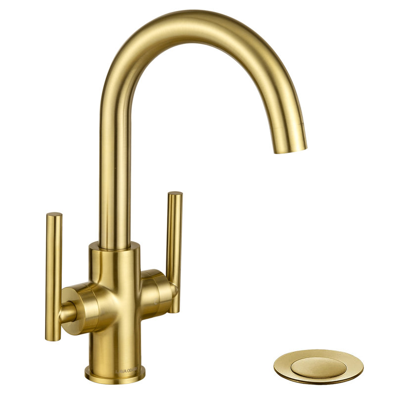 2-handle Bathroom Faucet with Drain Assembly, Brushed Gold