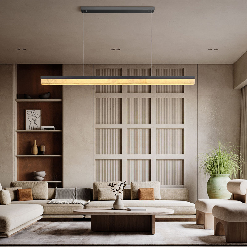 70.8" Modern Linear Chandelier With Alabaster Shade For Dining Room – Matte Black Finish, Matte Black