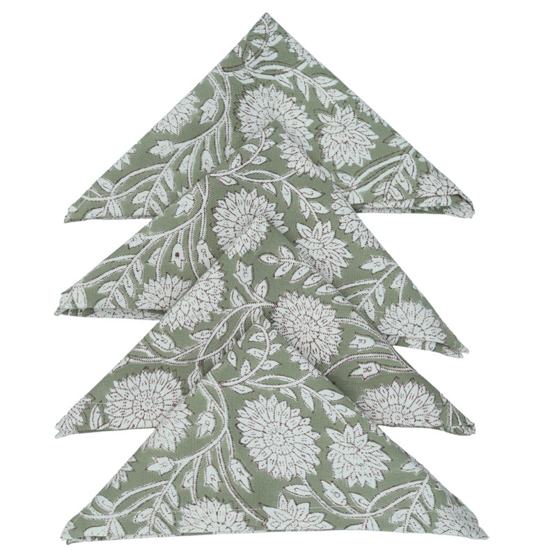 Fabdivine 18X18 Inch Table Napkin with Block Print – Perfect for All Occasions, Rajat, Green
