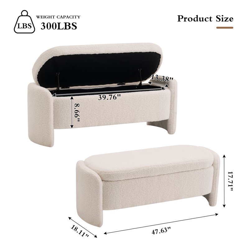 Storage Bench With Lamb Fleece Fabric, Upholstered Ottoman With Spacious Hidden Storage For Bedroom, Living Room, Entryway, No Assembly Required