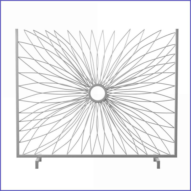 Fireplace Screen, Freestanding Traditional Silver Metal Ornate Floral | Silver | Iron