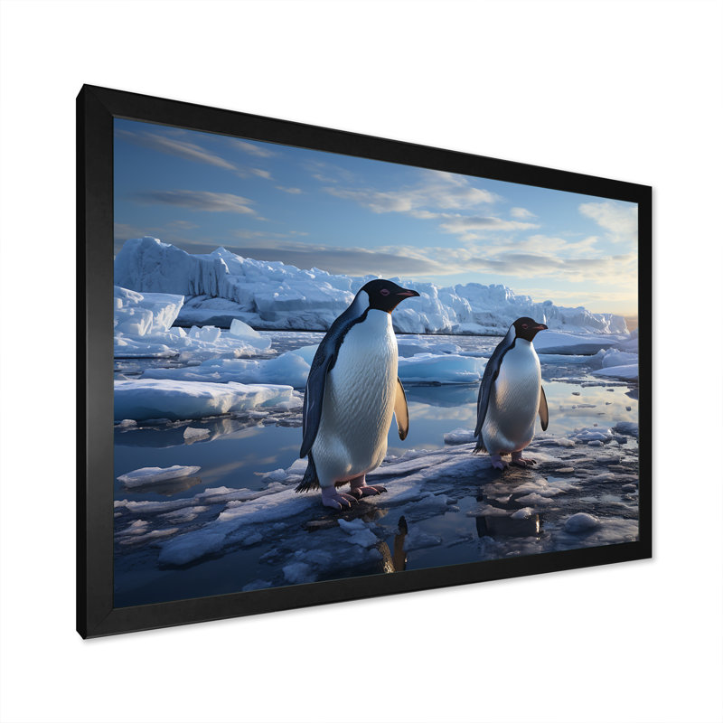 Pingouin se dandinant d'élégance I, Cadre photo noir simple, H 30 po x l 40 po x P 1,5 po