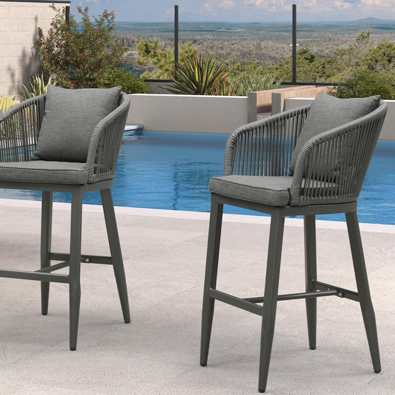 Tabouret de bar à dossier haut et à accoudoirs avec coussin et coussin amovibles PURPLE LEAF, Grey