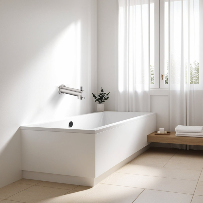 Wall Mounted Slip On Extra Long Tub Spout With Diverter, Brushed Nickel