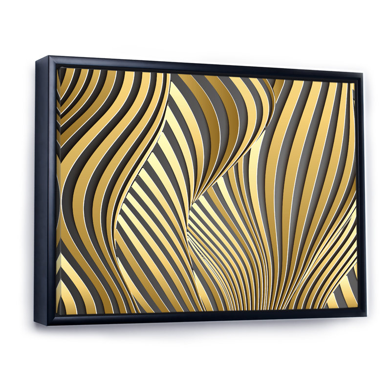 " Wavy Luxury Gold Gradients I " Painting Print, 12" H x 20" W, Black Floater Frame Canvas