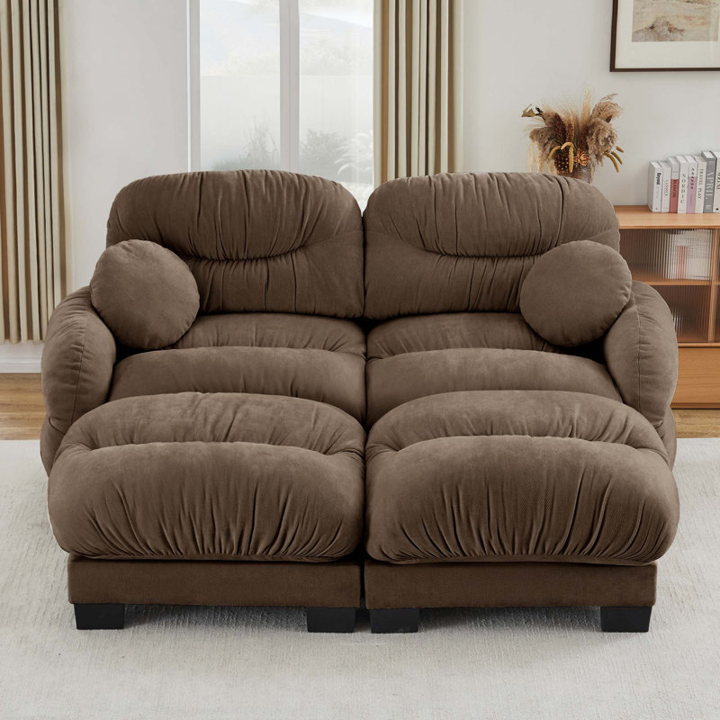 Canapé modulaire en chenille avec mousse ergonomique et motif plissé, Brun, H 36,2 po x l 81,8 po x P 61,4 po