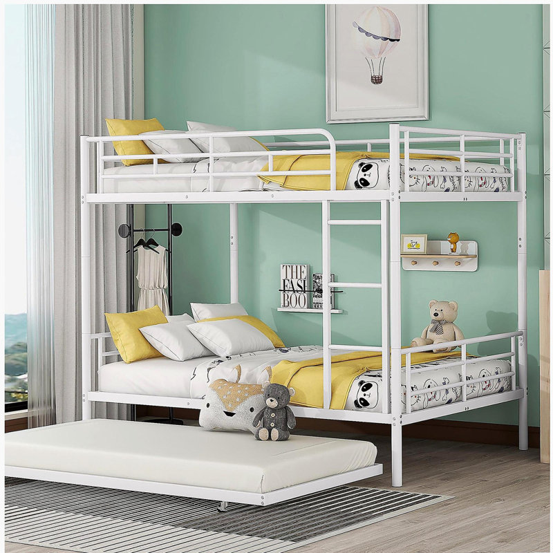 Full metal bunk bed with storage bed, white, Full Over Full, White