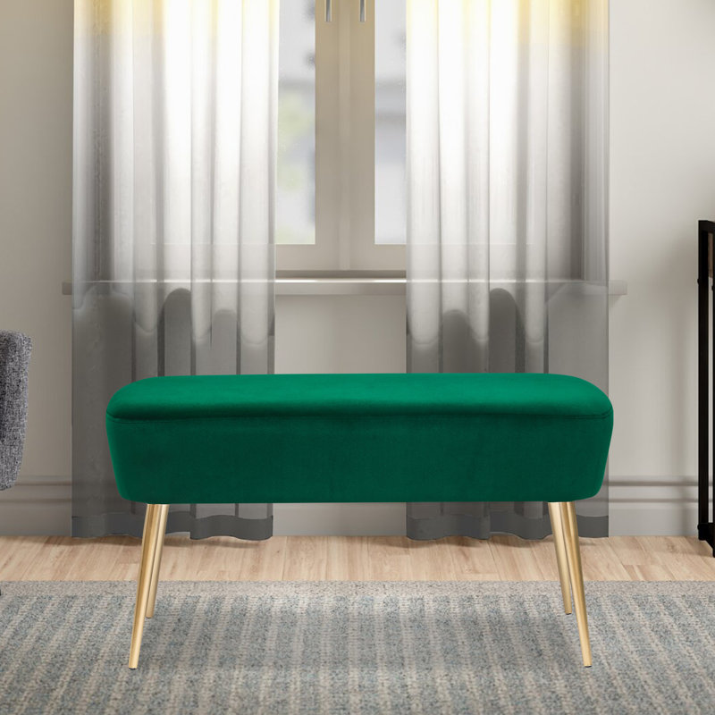 Collada Velvet Upholstered Bench, Green