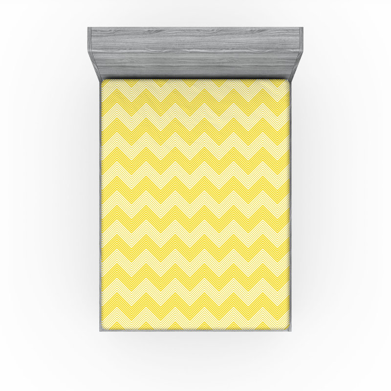 Ensemble de 2 draps-housses Ambesonne, Jaune, jaune pâle / chevron, Drap-housse grand