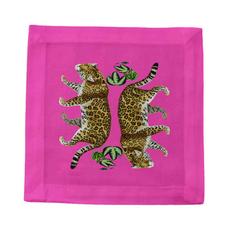 Leopard Seeing Double Square Napkins, Hot Pink