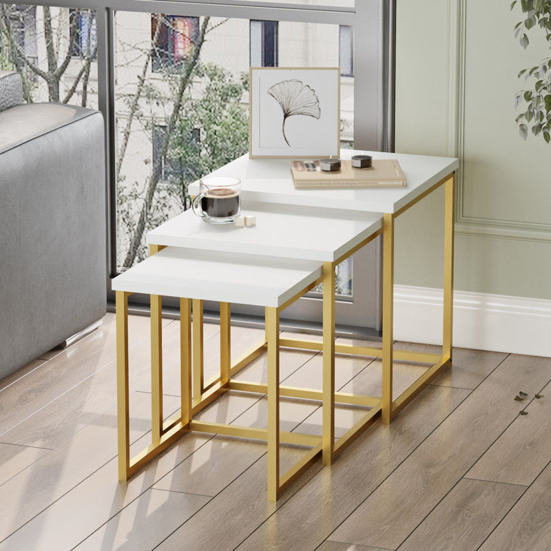 Nesting Table (3 Pieces), Or, Blanc