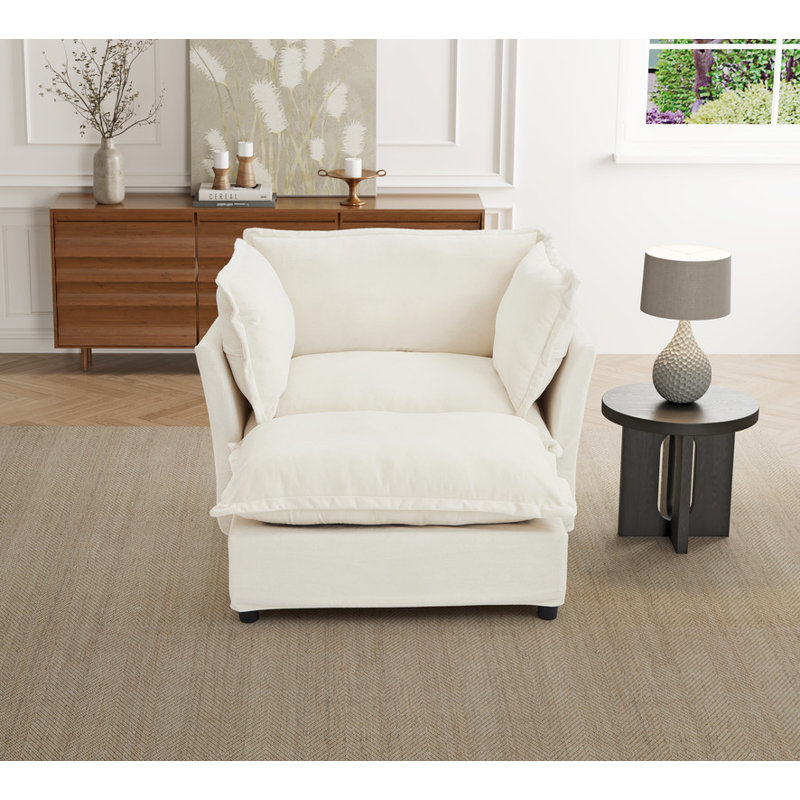 Accent Chair with Movable Ottoman, Beige