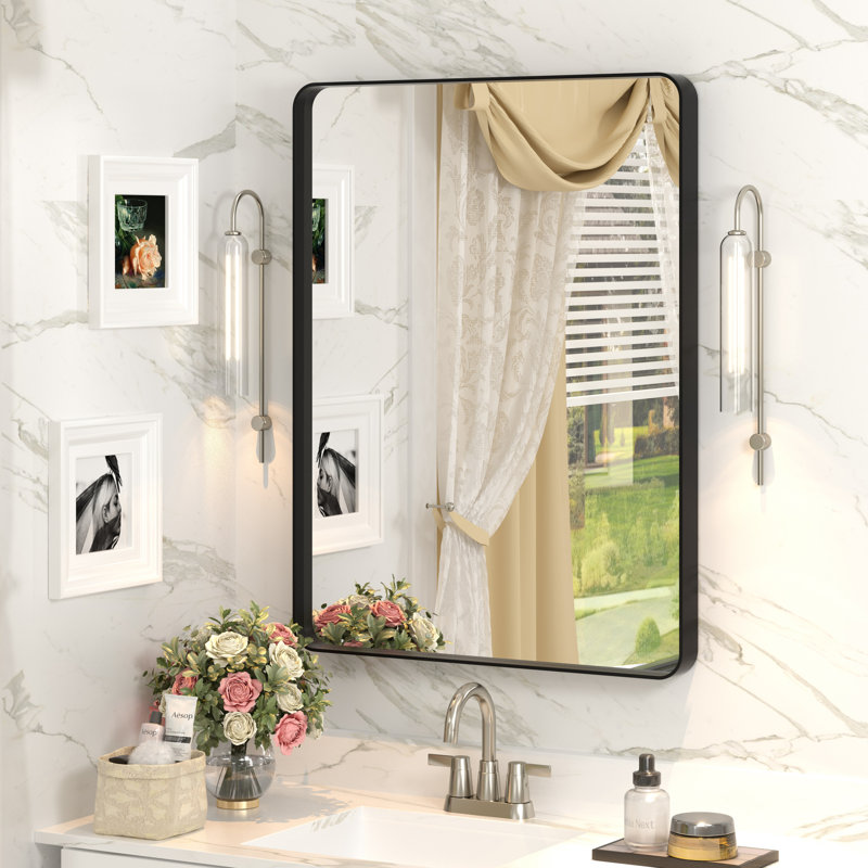 Miroir mural Aevar, 32 po x 24 po, Noir mat
