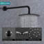 Douche murale noire matte avec têtes de pluie et à main de 10 po. Valve d'équilibre, poignée antidérapante. Rotative à 360 °. Débit de 1,8 gal / min. Bec pivotant. Tuyau américain compatible