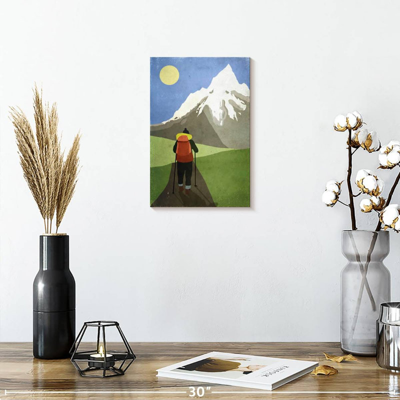 Senne Hiking To Snowcapped Mountain, 12" H x 8" W