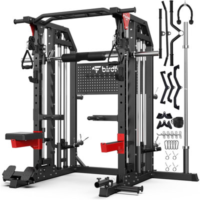 Pooboo Multi-Functional Power Rack Cage with Dual Pulley Cable Crossover&Lat Pulldown-2000 lb Capacity