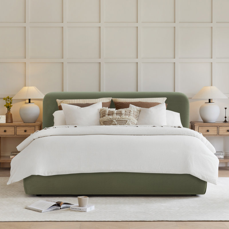 Bella Upholstered Platform Bed, King, Soren Olivine Performance Velvet