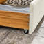 Lit de jour avec lit gigogne, solution de tiroir de rangement, grand lit, lit tapissier, boucle beige, conception rayée, support dorsal confortable, guide d'assemblage rapide, grand rangement, rayures verticales, guide simple