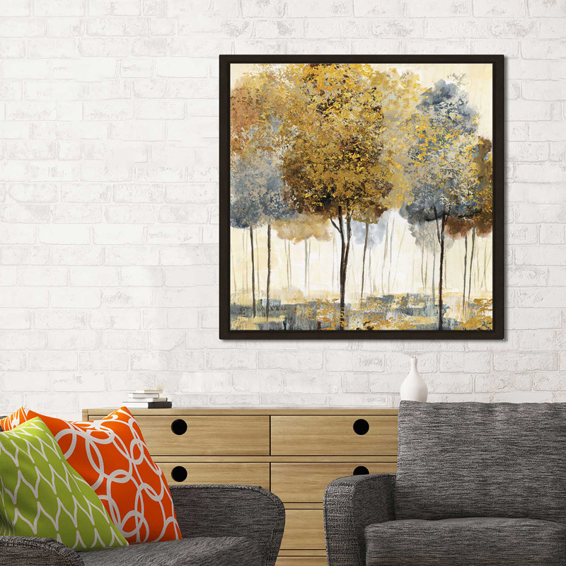 «Metallic Forest I», reproduction de peinture acrylique, H 27,5 po x l 27,5 po x P 2 po, Cadre flottant espresso