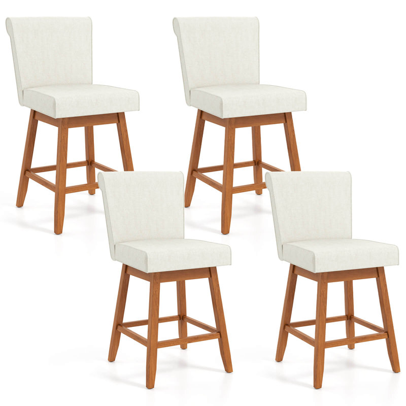 Chaises de bar 27 po avec pieds en bois d'hévéa, Siège beige / structure brune, 4