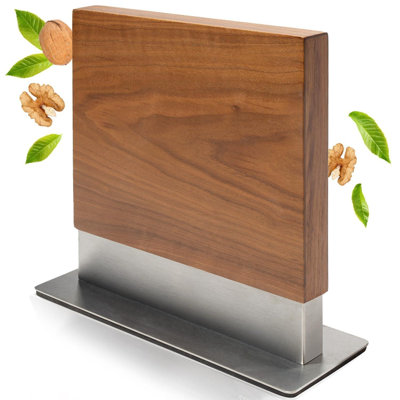 Porte-couteaux magnétique avec présentoir, bloc de couteaux magnétique double face pour comptoir de cuisine, bloc de rangement universel vide (bois de noyer)