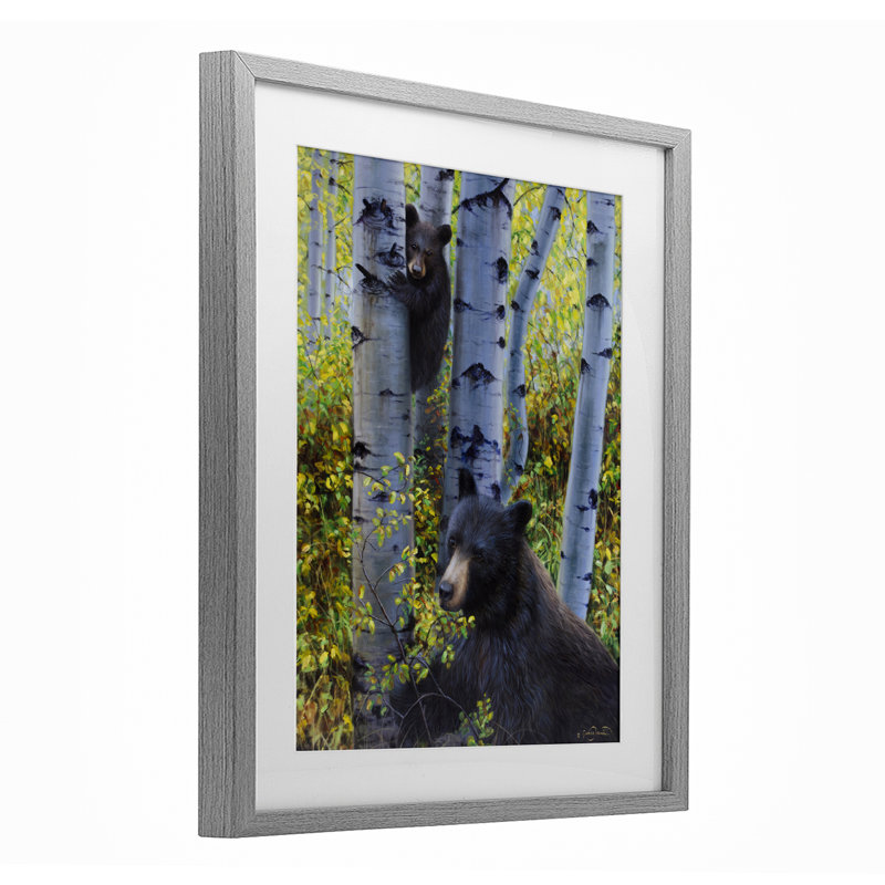 «Deux ours en automne», reproduction encadrée sous verre, conception de James Corwin, Cadre de ferme gris, H 21 po x l 17 po