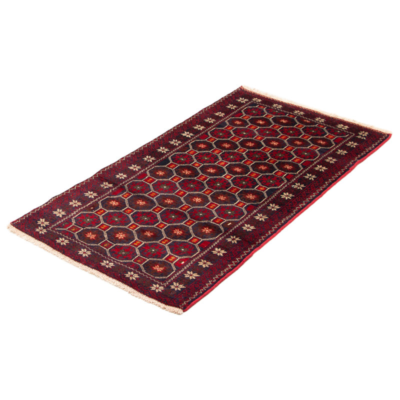 Tapis unique en laine noué à la main 3 pi x 5 pi 8 po bleu marine Rosinski