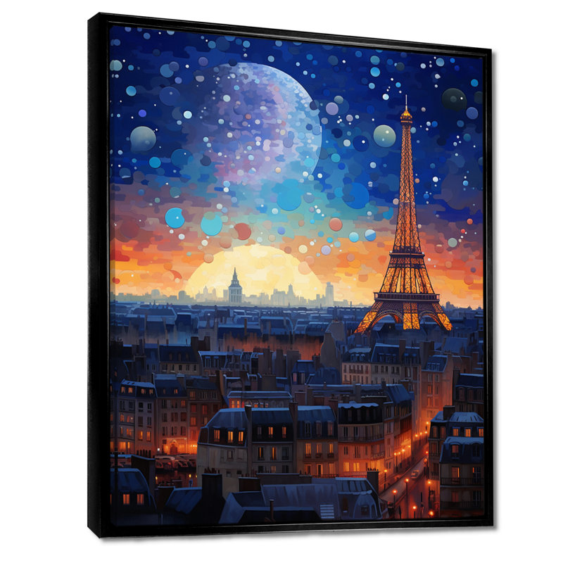 Feux d'artifice du Nouvel An, Paris, Tour Eiffel II - City Paris, décoration murale, Cadre flottant noir, H 32 po x l 16 po