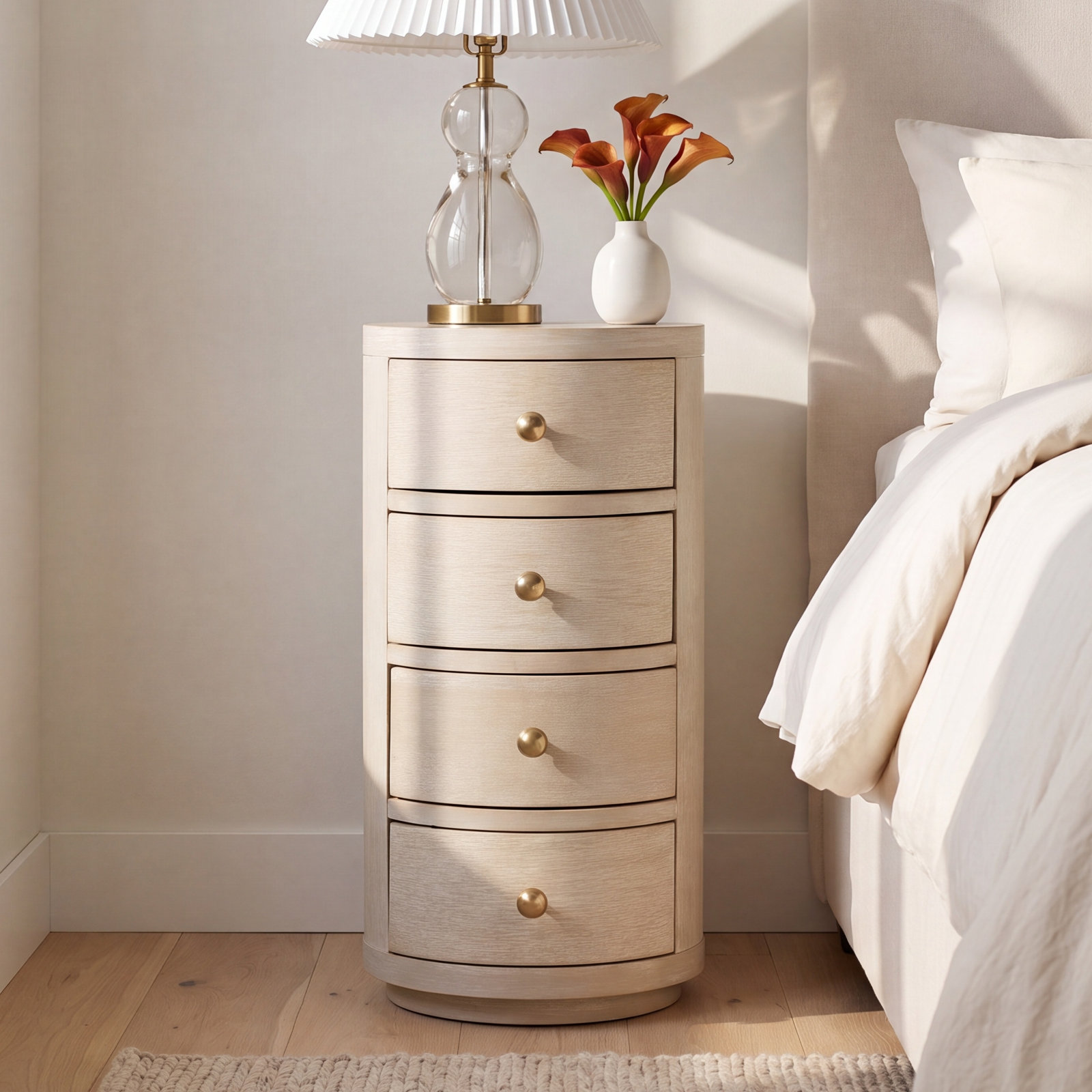 Celine 4-Drawer Acacia End Table, Antique Taupe