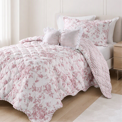 3 Pieces Twin/Twin XL Quilt Set with Decorative Pillow,Pink
