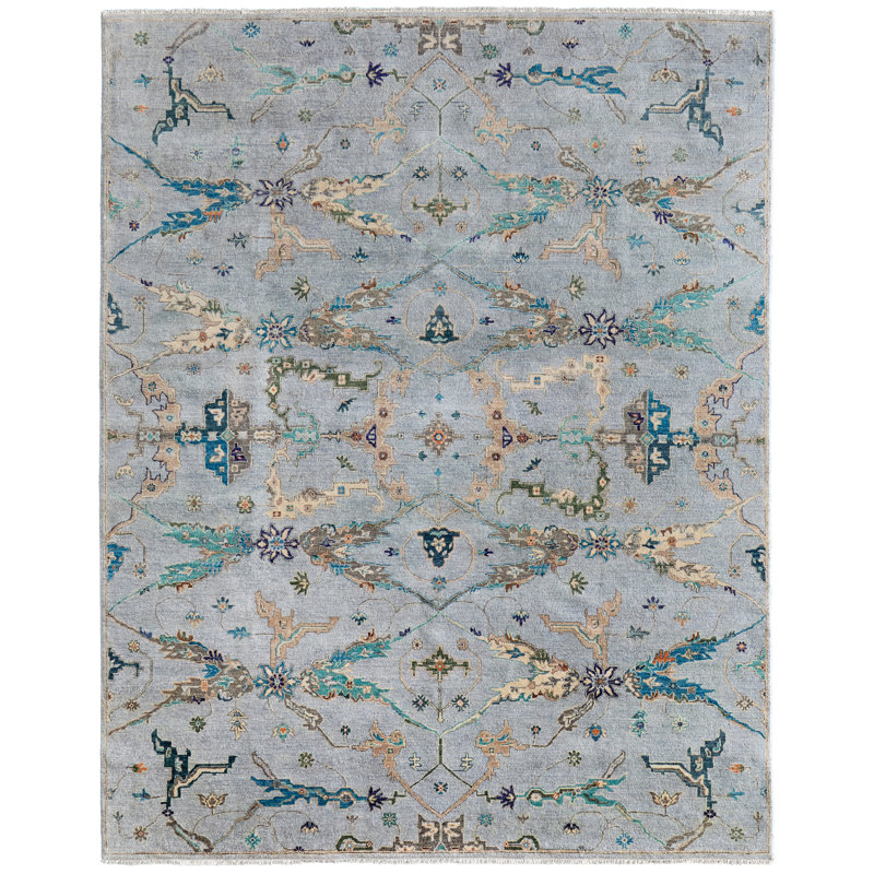 Tapis traditionnel floral et botanique Electra, Bleu, Rectangle 8'6" x 11'6"