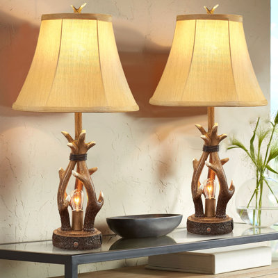 Lampes de table en bois de cerf avec USB et veilleuse à 3 voies