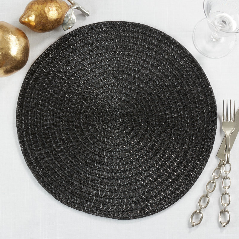 Black Round Woven Fabric Placemats Set of 4