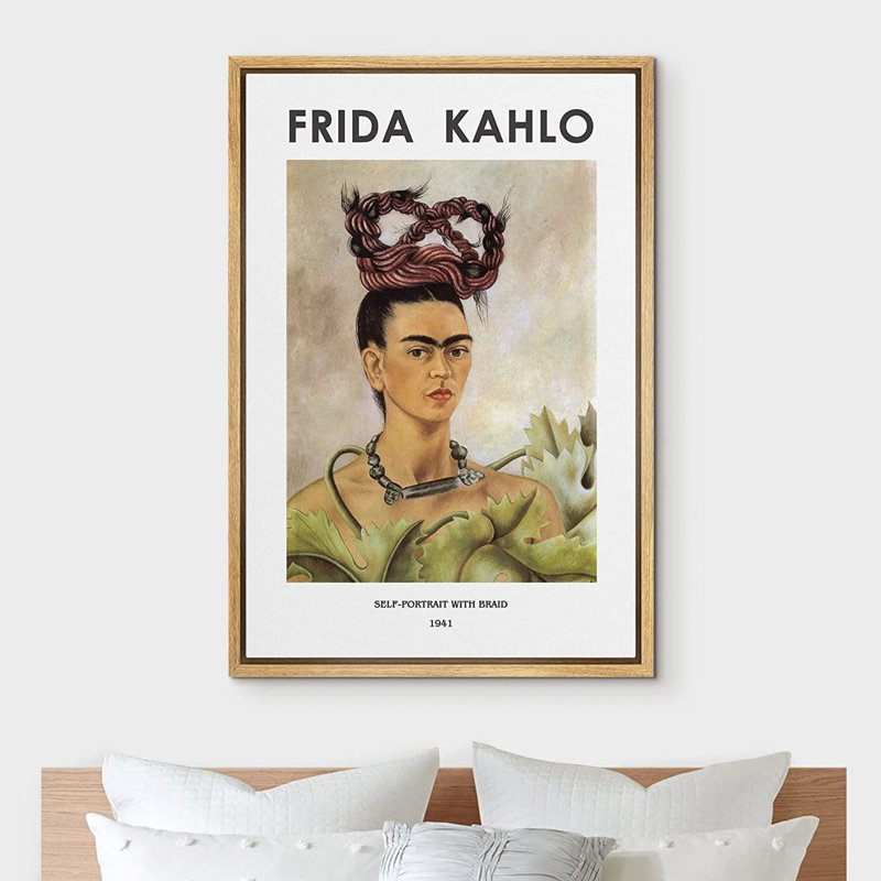 "IDÉE4WALL", reproduction d'art sur toile, autoportrait avec tresse par Frida Kahlo, H 36 po x l 24 po, Naturel