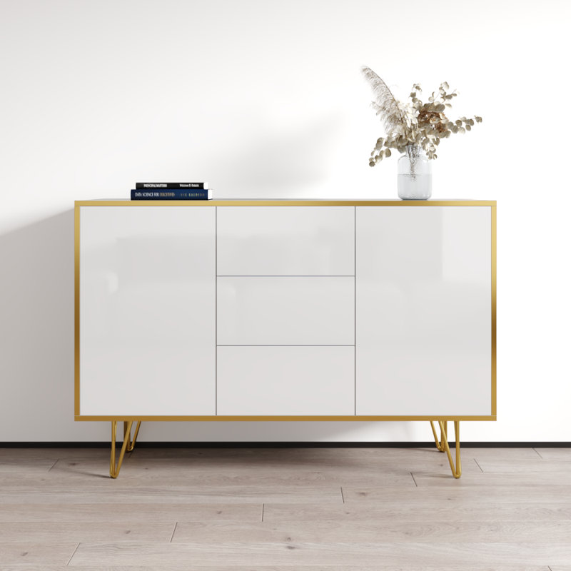Buffet 3 tiroirs Gerritdina, Blanc