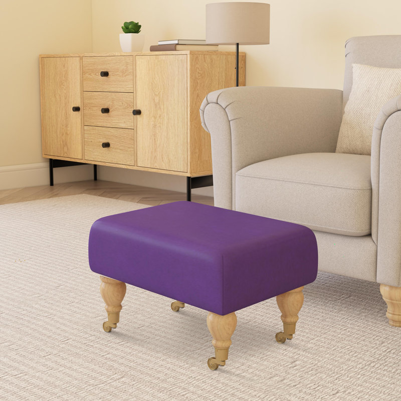 Acierno Mahogany Wood Caster Leg - Faux Leather, Natural, Blackcurrant Purple