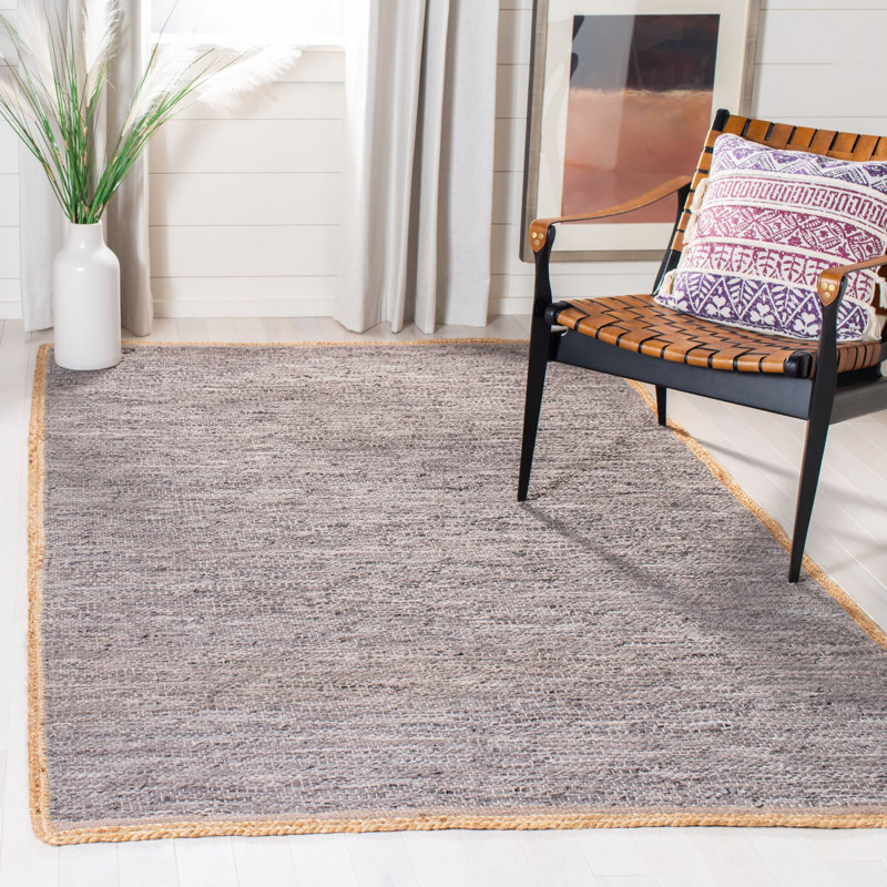Tapis de couleur unie en coton tissé à la main en gris clair / naturel Zeitler