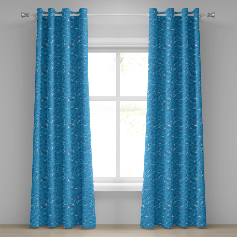 Rideau décoratif à 2 panneaux avec œillets East Urban Home, 50 po, blanc, bleu et turquoise, L 50 po x L 108 po
