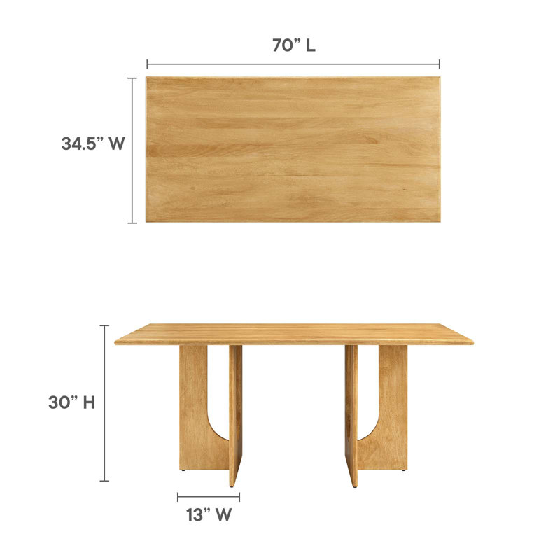 Modway Rivian Rectangular 70" Wood Dining Table, Oak