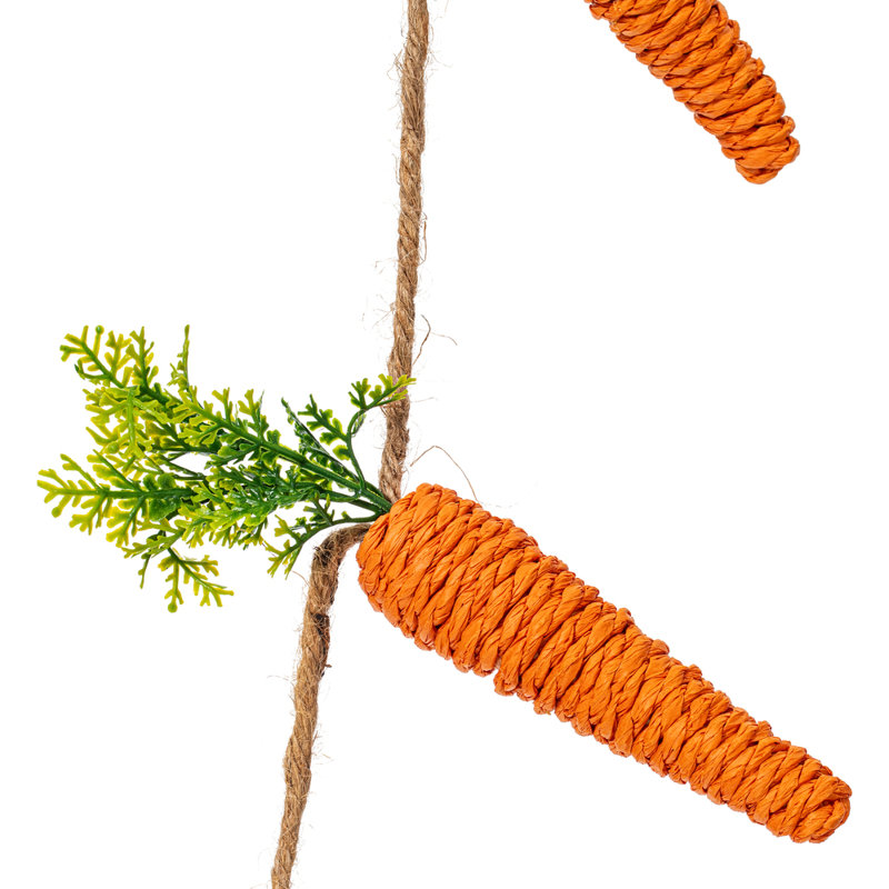 Artificial Carrot Garland. The garland length measures 6 feet in length and the carrots measure 6.5" tall and 1.5" wide.