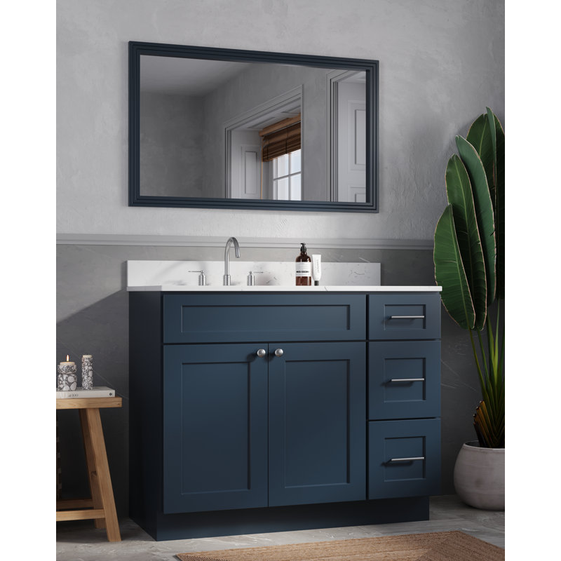 Meuble-lavabo simple avec plateau en quartz Disar, Gauche, Bleu