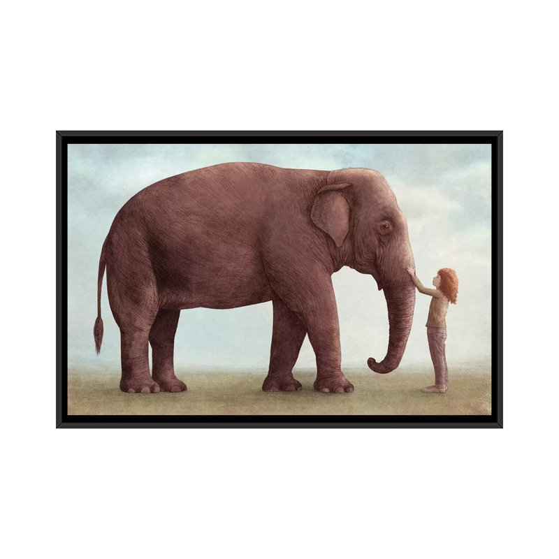« one incroyable éléphant i », impression sur toile tendue, H 18 po x l 26 po x P 1,5 po, Toile avec cadre noir, Pas de tapis
