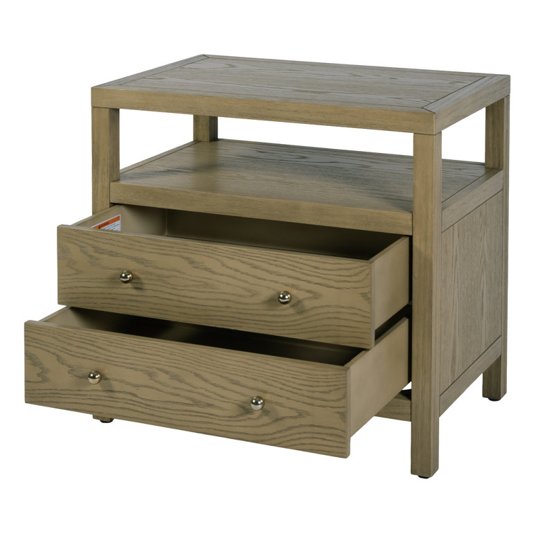 Nora 2-Drawer Wide Nightstand, Light Oak