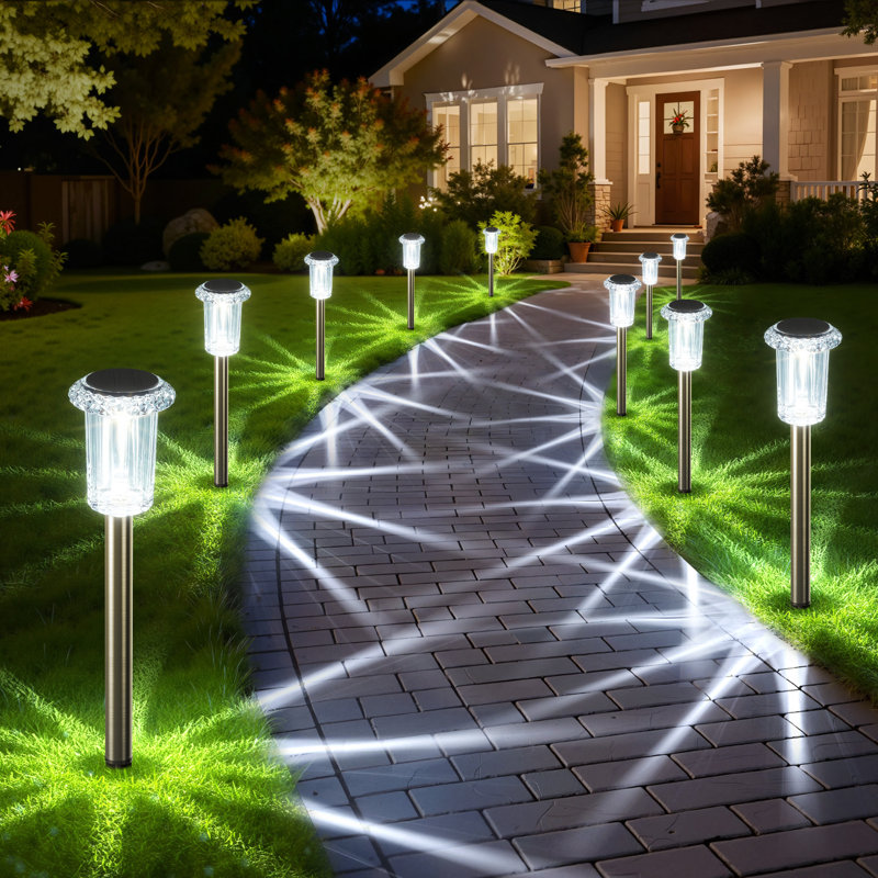 Solar Lights Outdoor, Ip65 Waterproof 6000k Cold White Led Stainless Steel Stake Outside Lights For Yard Pathway Garden Driveway Walkway Landscape Path Lighting