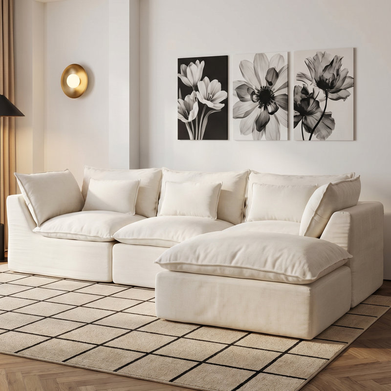 Canapé modulaire en L 102,3 po pour canapé modulaire à 3 places en L 102,3 po, Forme en L, Blanc