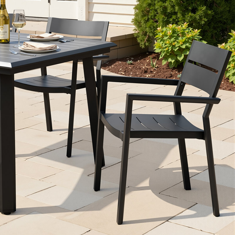 Issei 8 - Person Patio Dining Set with Aluminum Rectangular Table and  Stacking Armchairs