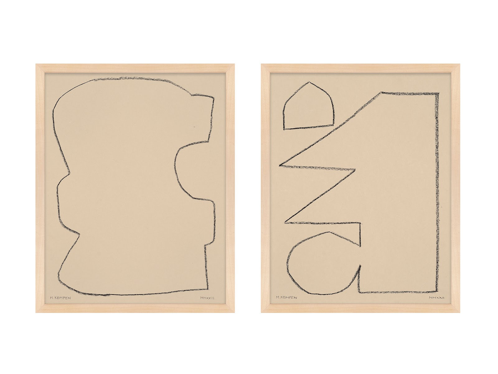 Outlines 9 And 10 by Michael Kempen, 16" W x 20" H, Maple Framed