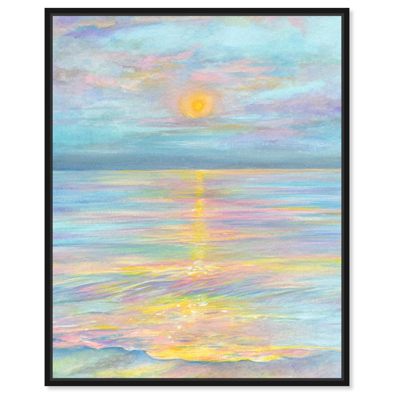 Merveilleux coucher de soleil sur toile, art abstrait minimaliste bohème par Art Remedy, Cadre noir, H 46 po x l 37 po