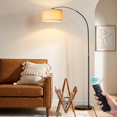 Lampadaire moderne arqué de 190 cm (75 po) à hauteur réglable avec télécommande et ampoule DEL incluse