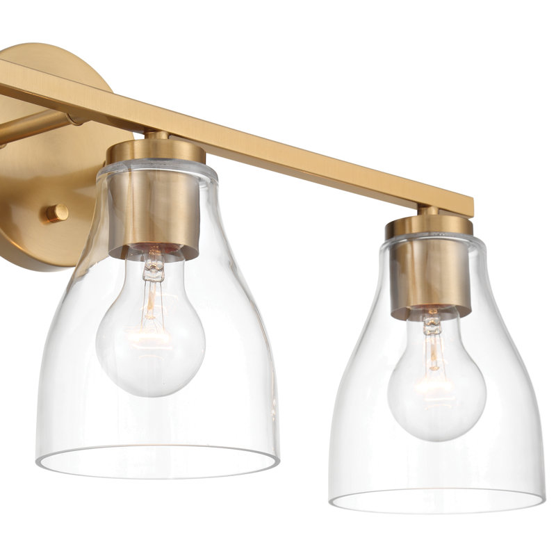Lumière de meuble-lavabo à intensité variable, Laiton brossé, Trois lumières, 10" H x 22" W x 6.5" D
